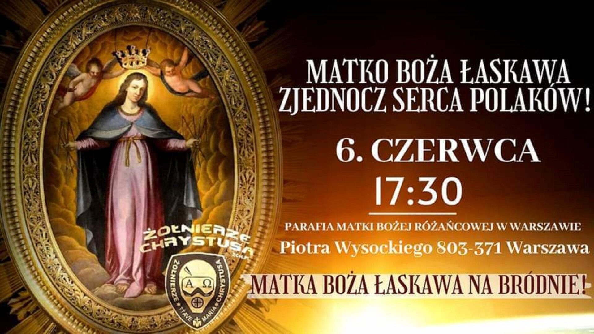 Obraz Matki Boskiej Częstochowskiej; 6 czerwca, msza o godz. 17:30; Warszawa, Polska