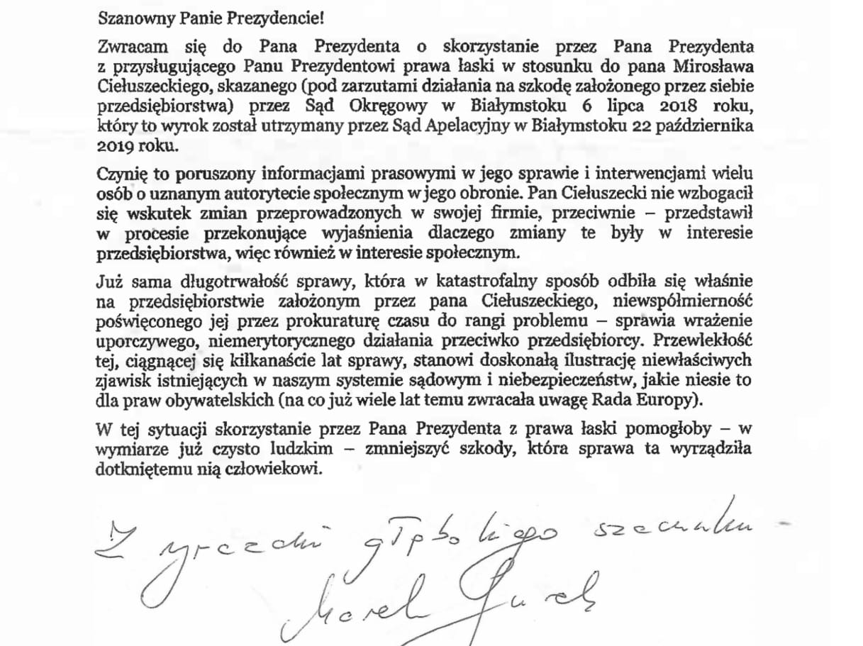 Ręcznie napisany polski list z prośbą o ułaskawienie prezydenta.