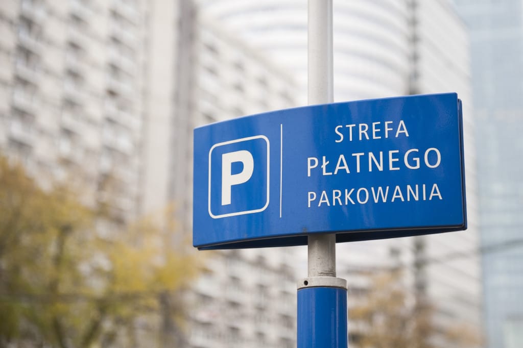 Blue Polish "Strefa Platnego Parkowania" parking sign
