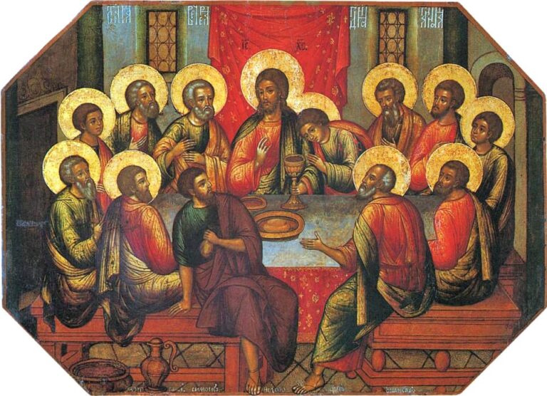 Ikona przedstawiająca Ostatnią Wieczerzę, kluczowe wydarzenie Wielkiego Tygodnia, Triduum Paschalnego.