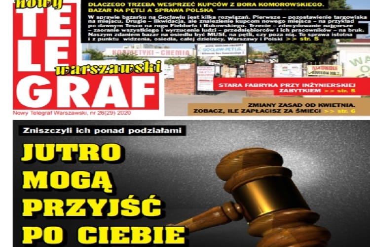 Nagłówki polskich gazet: „Jutro rodzinne Przyjść Po Ciebie” i „Warszawski Graf