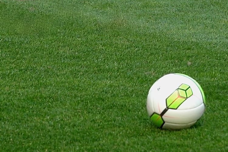 Piłka nożna na zielonej trawie