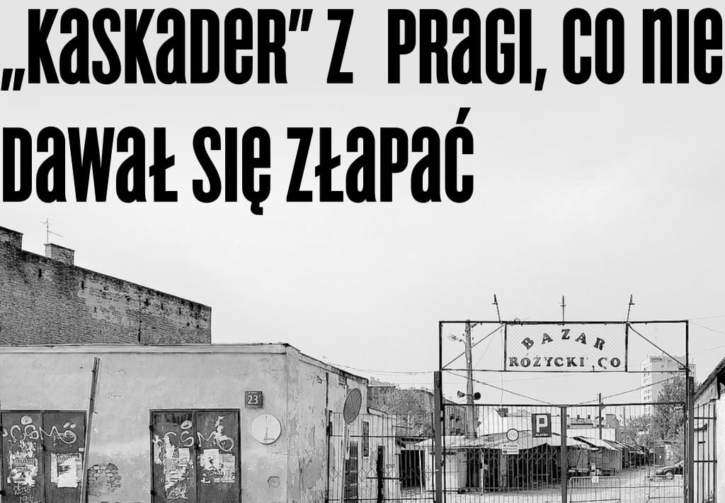 Budynki pokryte graffiti i brama na praski targ, "BAZAR RÓŻYCKI CO.