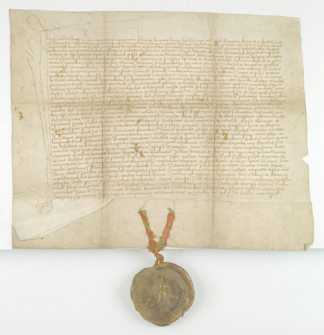 Dokument średniowieczny z pieczęcią lakową, tekst łaciński