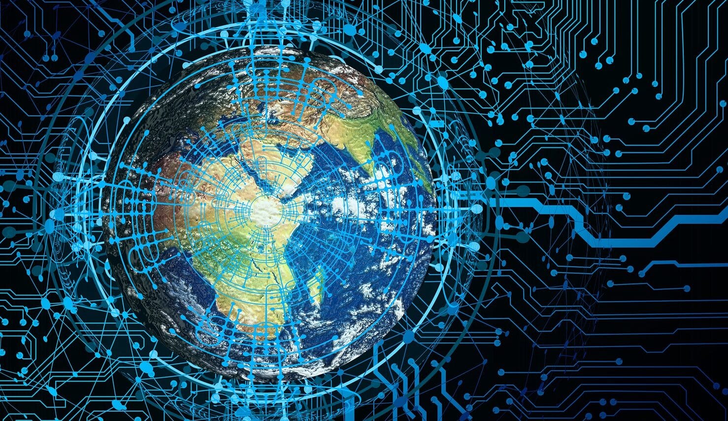 Globalne połączenie sieciowe, cyfrowa Ziemia, technologia, internet, dane, mapa świata