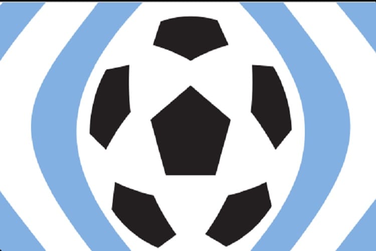 Abstrakcyjna grafika piłki nożnej z jasnoniebieskim wzorem fali