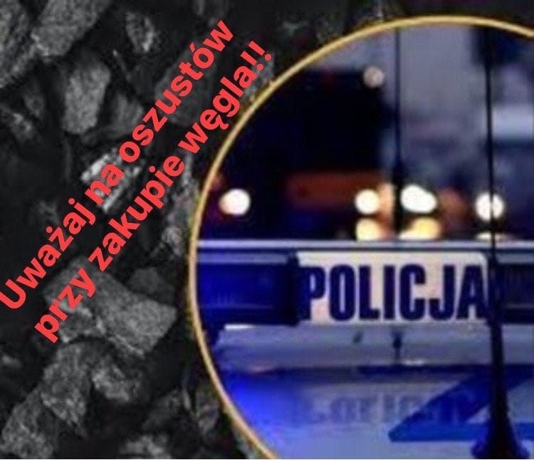 Ostrzeżenie przed oszustwami węglowymi: Radiowóz policyjny z widocznym napisem „POLICJA”. Uważaj na oszustwa przy zakupie węgla.