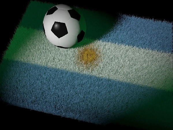 Piłka nożna na trawie w kształcie flagi Argentyny