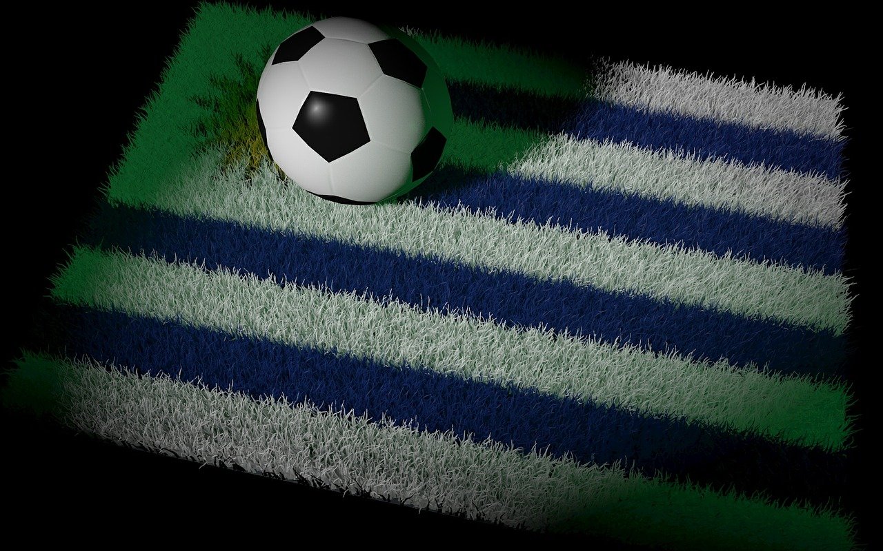 Piłka nożna na boisku ze wzorem flagi Urugwaju