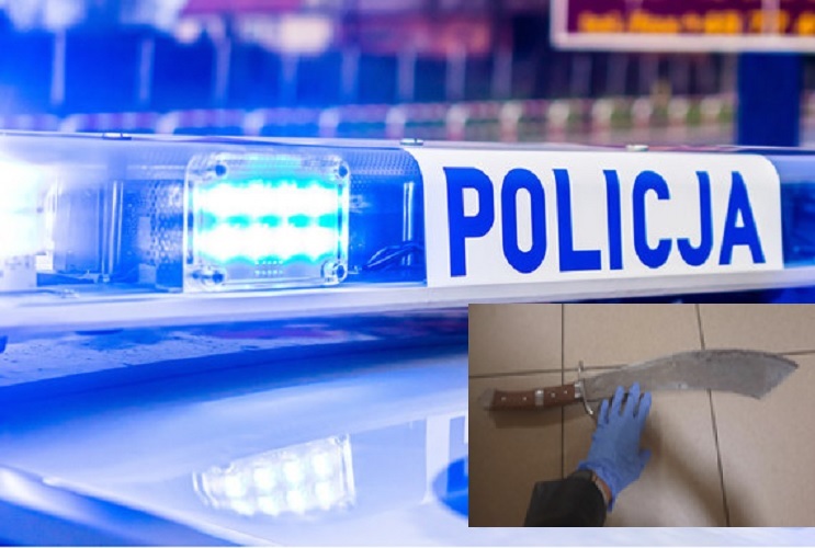 Policyjne światła i skonfiskowana maczeta. POLICJA.
