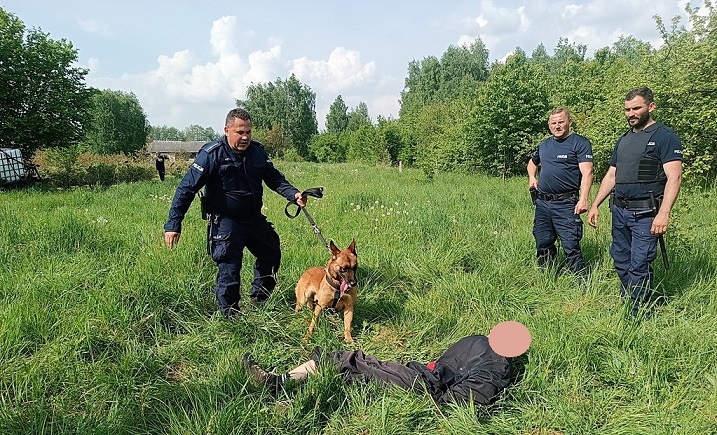 Policjanci zatrzymali podejrzanego z pomocą jednostki K9 w terenie