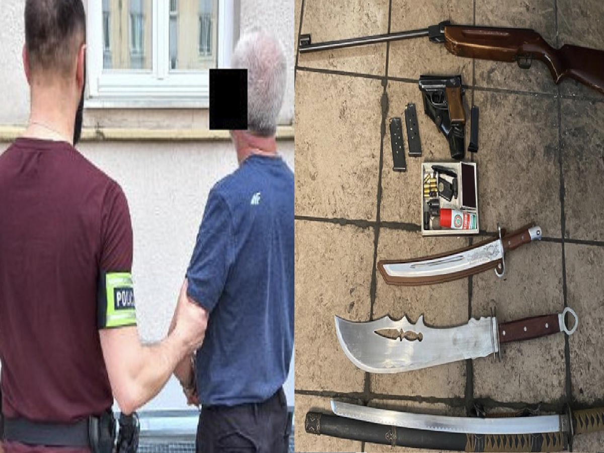 Policja aresztowała i skonfiskowała broń: karabin, pistolet, noże i amunicję.