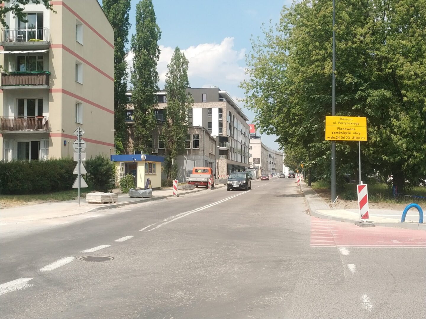 Budowa drogi na ulicy Perzyńskiego, Warszawa, Polska. Planowane zamknięcie ulicy 24-26 czerwca 2023 r.