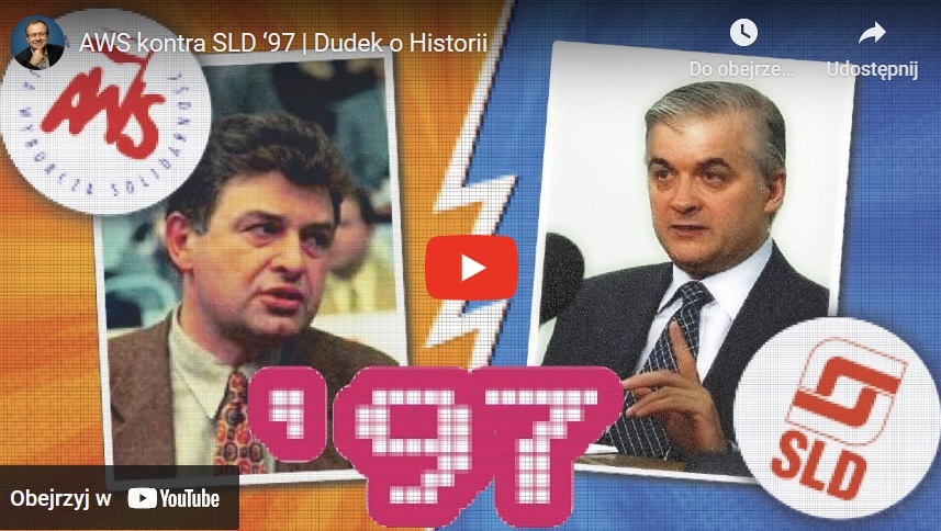 Polska debata wyborcza 1997: AWS vs. SLD. W debacie biorą udział Leszek Miller i Janusz Palikot.