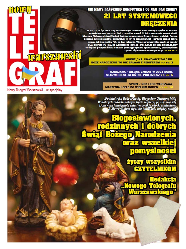 Szopka z Maryją, Józefem i Dzieciątkiem Jezus. Wesołych Świąt Bożego Narodzenia życzy Nowy Telegraf Warszawski.