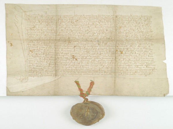 Dokument prawny z XVII w. z dołączoną pieczęcią lakową