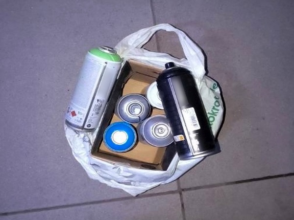 Asortyment puszek z farbą w sprayu w pudełku