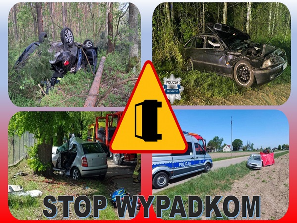 Cztery sceny wypadków samochodowych; STOP wypadkom (Stop wypadkom) po polsku