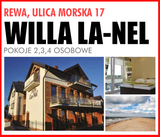 Rewa, Willa La-Nel pensjonat z pokojami 2-4 osobowymi. Widok na plażę.