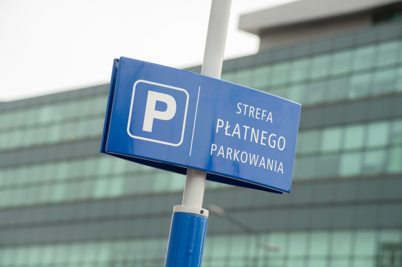 Znak niebieski: Strefa Platnego Parkowania z symbolem „P”.