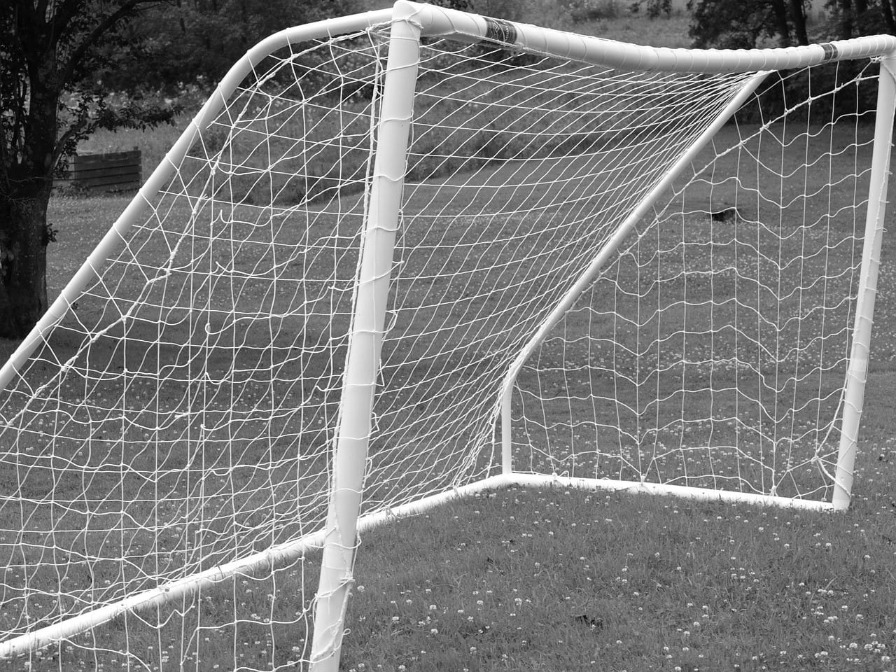 Pusta bramka do piłki nożnej na trawiastym boisku
