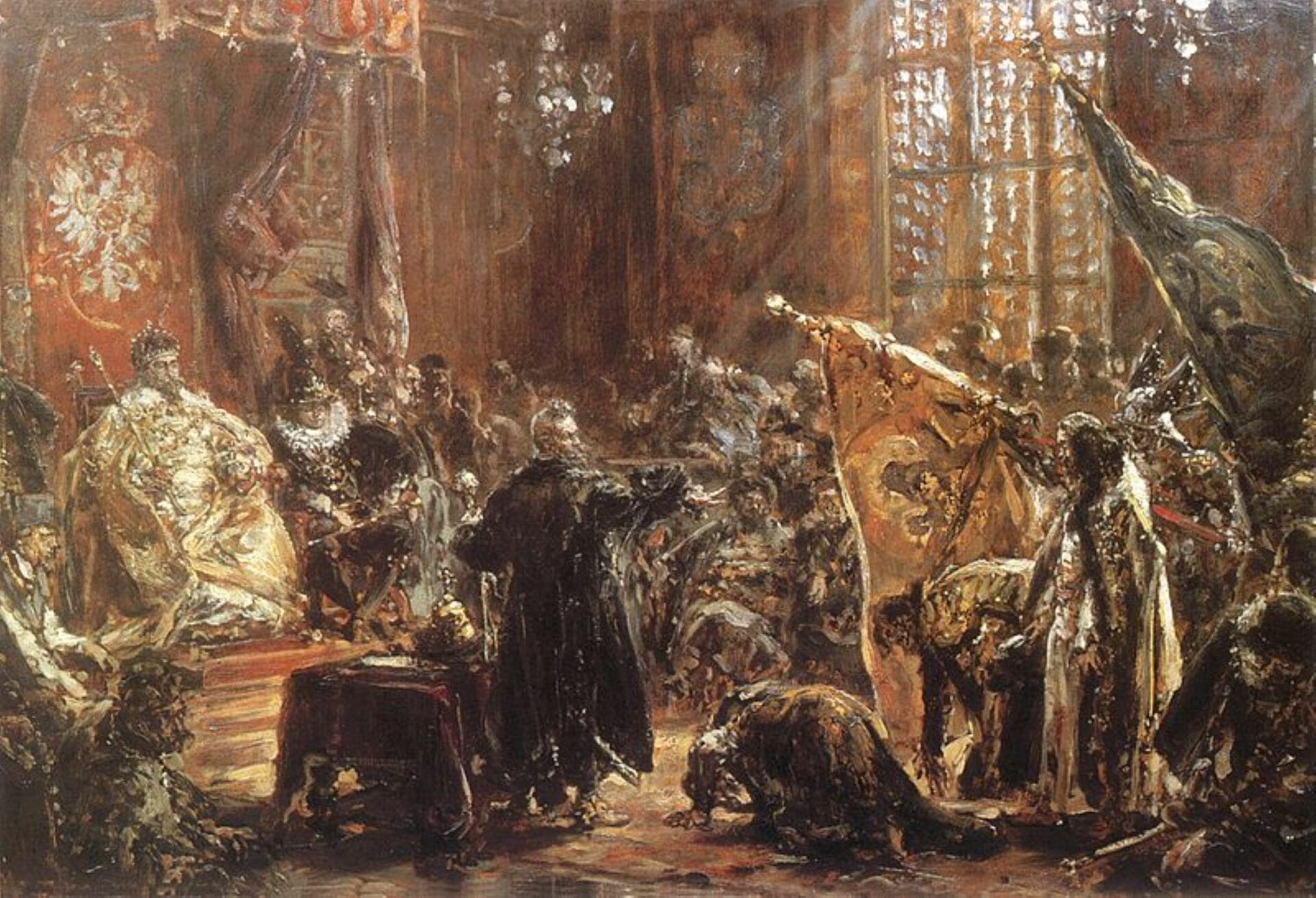 Obraz Jana Matejki „Koronacja króla Zygmunta III Wazy” przedstawiający uroczystość koronacji XVI-wiecznego polskiego monarchy w Krakowie.