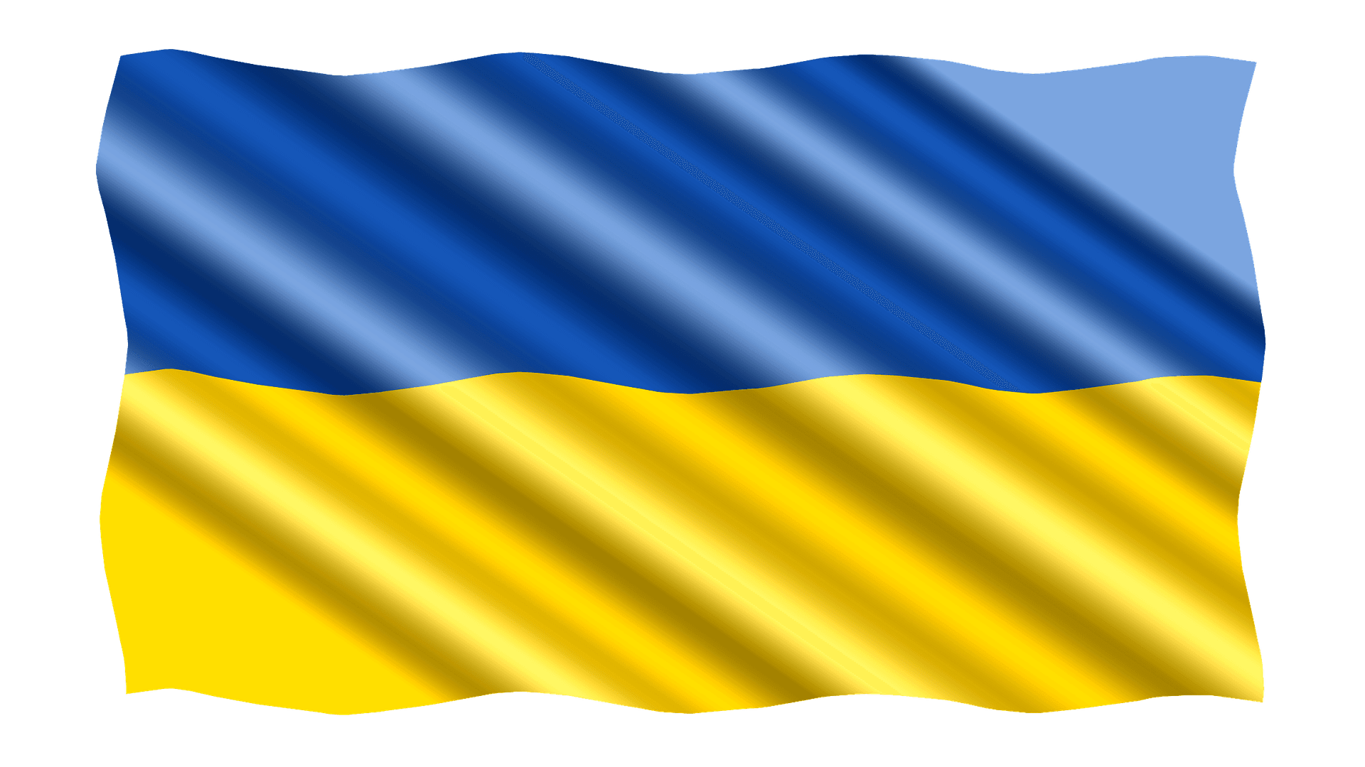Machająca ukraińska flaga z niebieskimi i żółtymi paskami